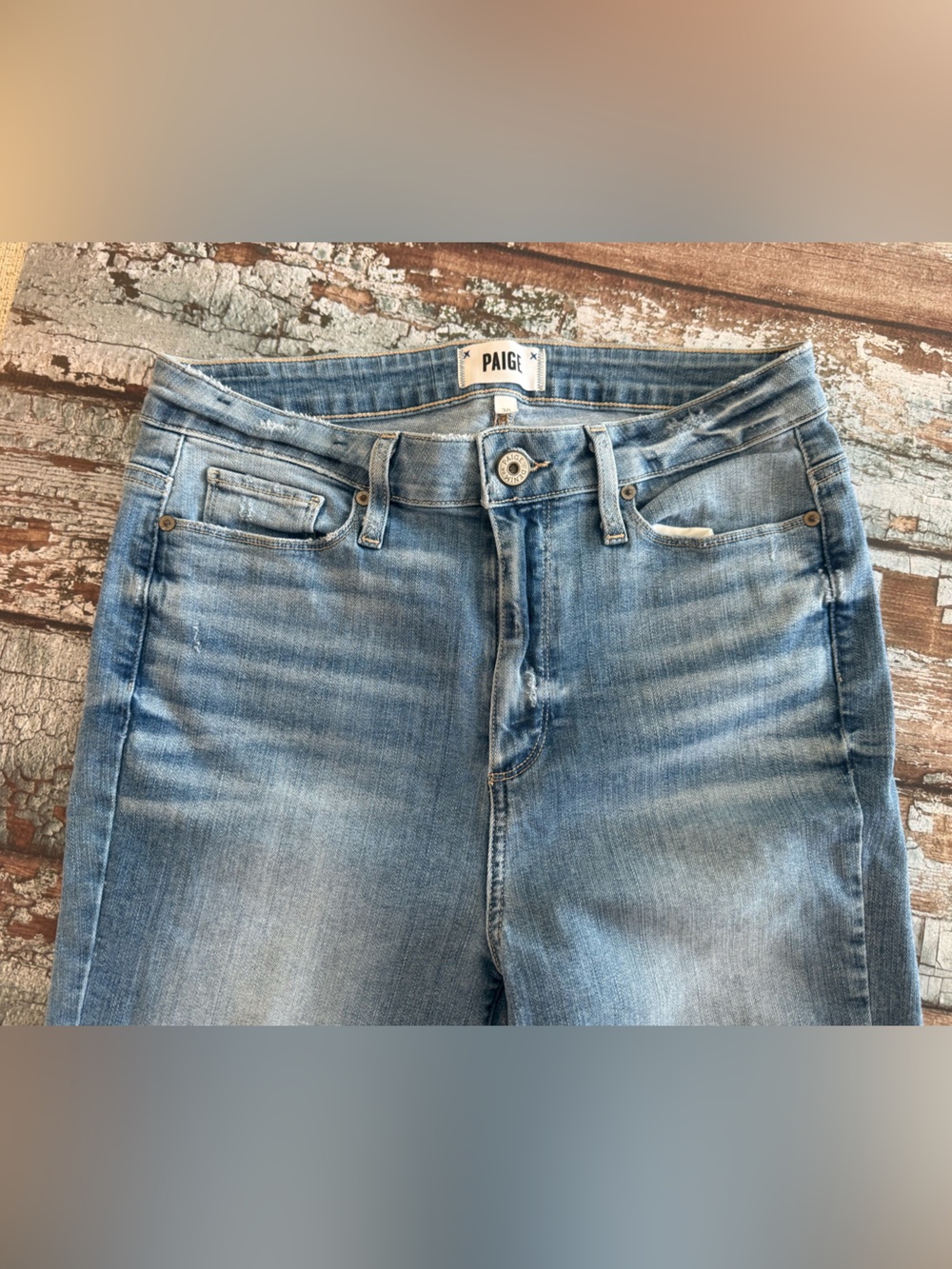 PAIGE Margot Crop Light Wash Jeans - Faded Distressed Blue Size 30
